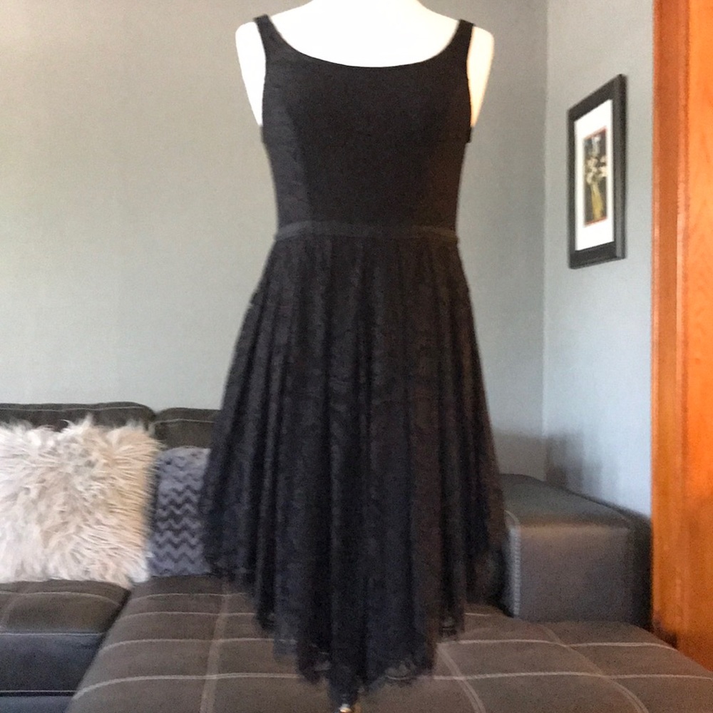 NWT black lacy handkerchief dress low back S LF